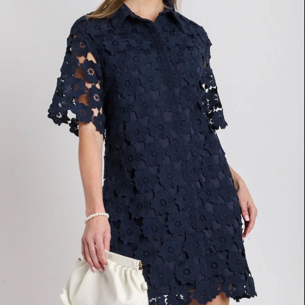 NWT Umgee blue lace heavy collared dress size XXL
